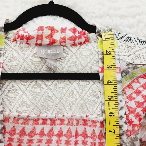 Kimono Vest Chico Beige Red Yellow Lace Sheer Whimsycore Boho Fairycore Size L - Picture 6 of 12